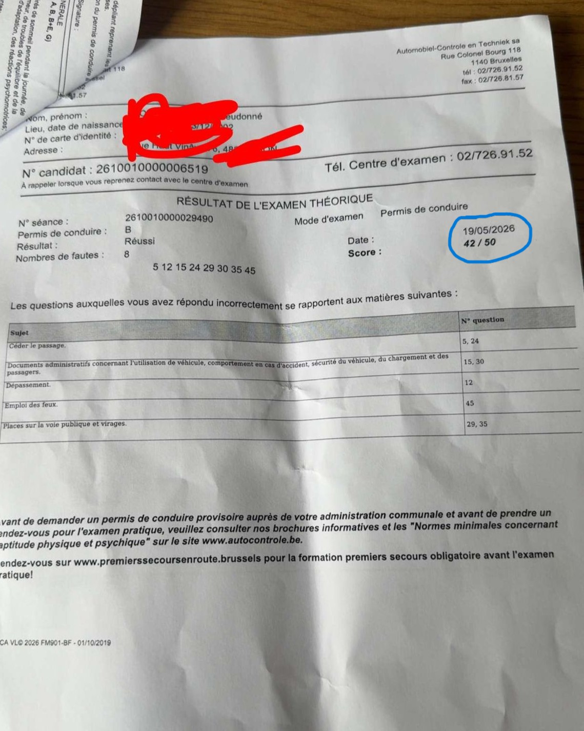 Message de remerciement d'un élève PermisSecours