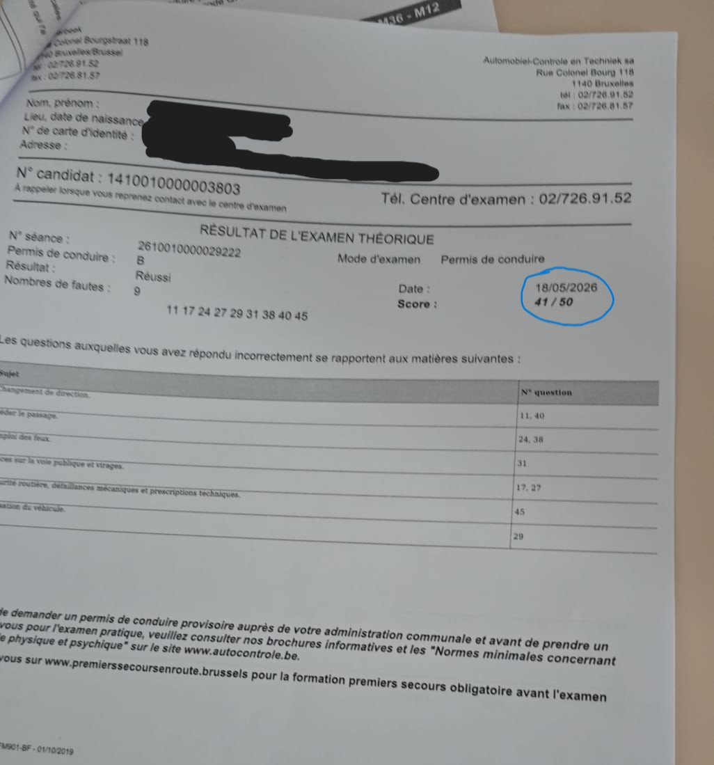 Message de remerciement d'un élève PermisSecours