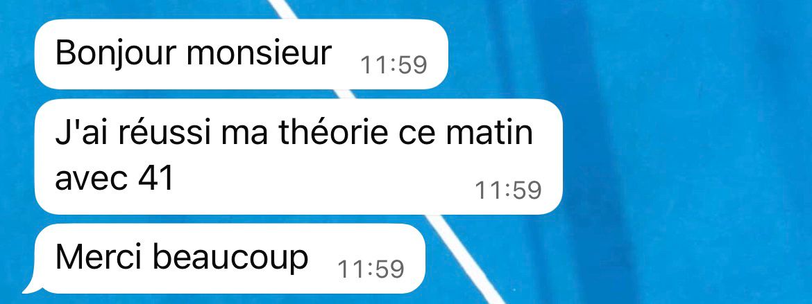 Message de remerciement d'un élève PermisSecours